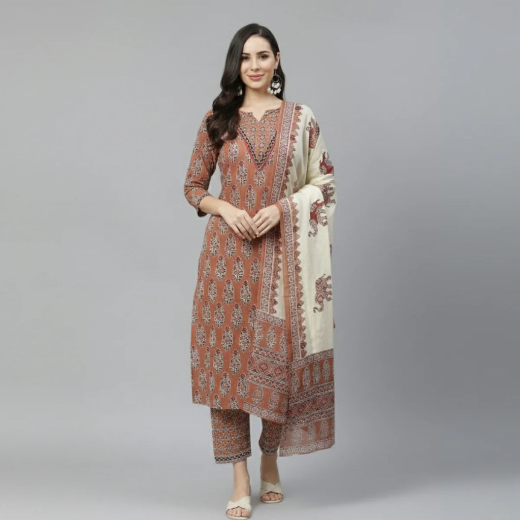 Premium Pack of 2 Cotton Kurta Pant Dupatta Sets for Women