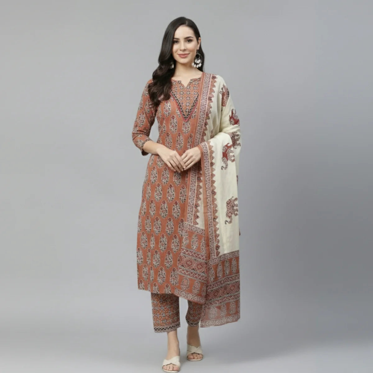 Premium Pack of 2 Cotton Kurta Pant Dupatta Sets for Women