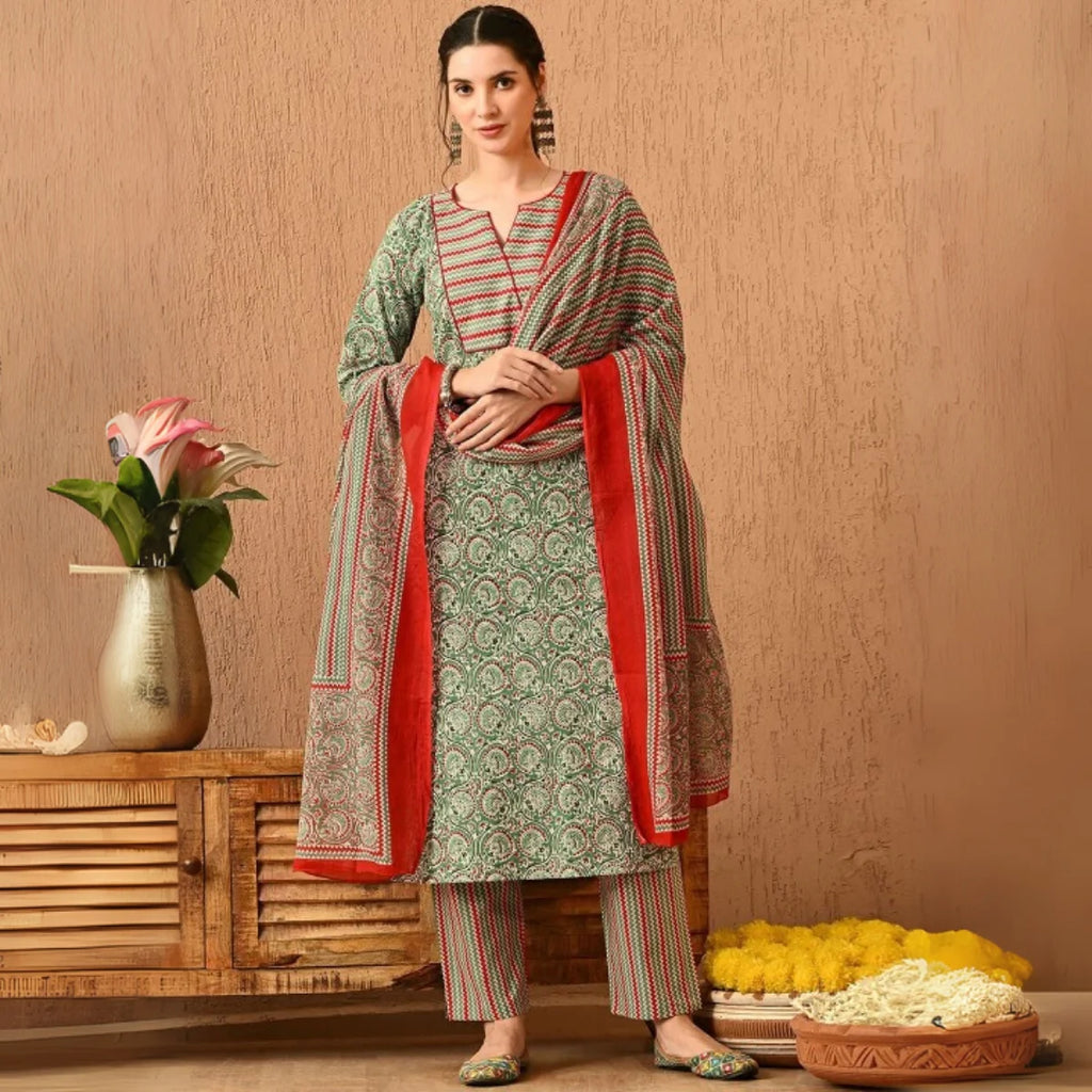 Premium Pack of 2 Cotton Kurta Pant Dupatta Sets for Women