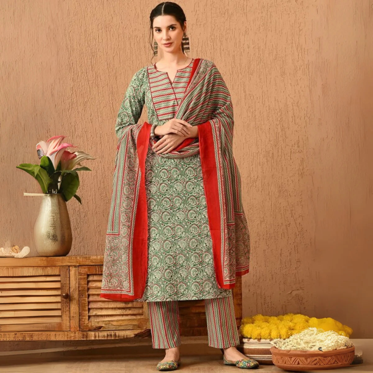 Premium Pack of 2 Cotton Kurta Pant Dupatta Sets for Women