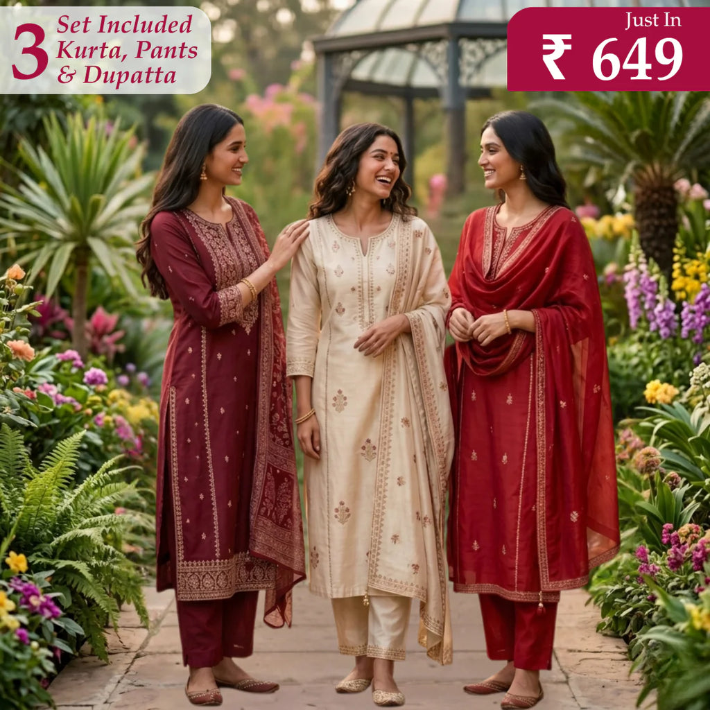 Pack Of 3 Kurta Sets with dupatta Trendy Ethnic Wear