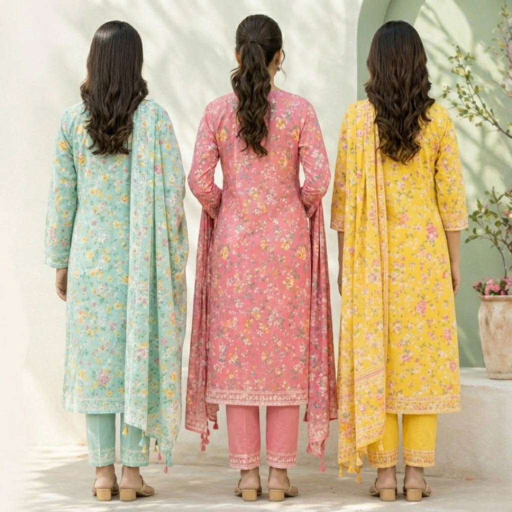 Pack Of 3 Kurta Sets with dupatta Trendy Ethnic Wear