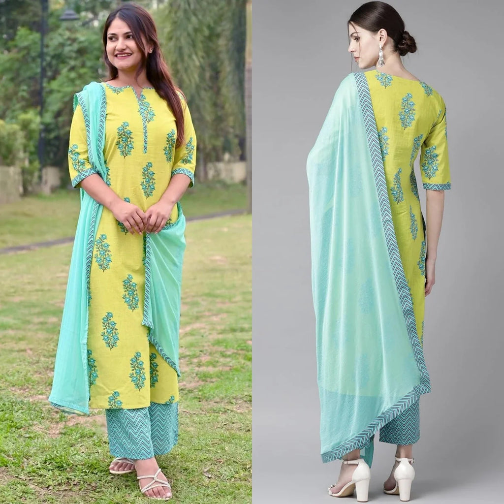 Premium Pack of 2 Cotton Kurta Pant Dupatta Sets for Women