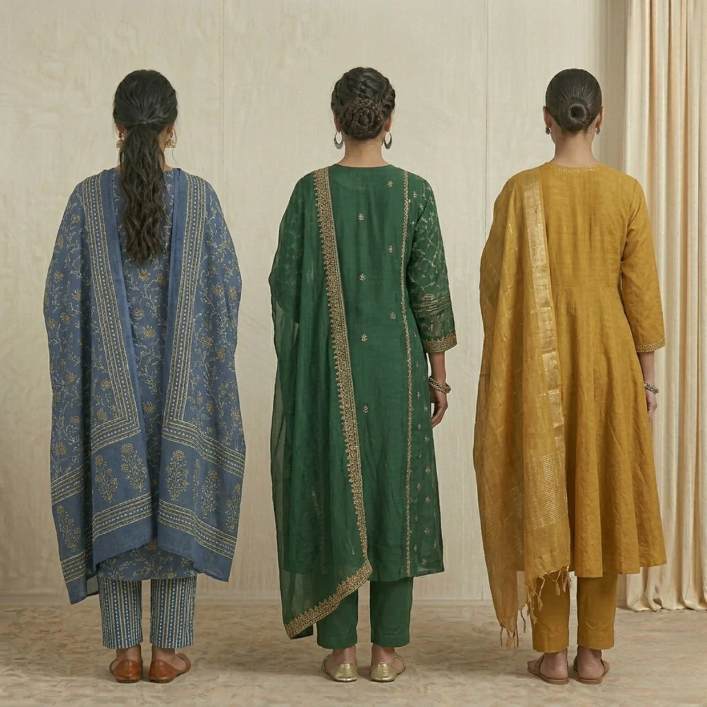 Pack of 3 Women’s Designer Kurta Sets – Ethnic Kurta Pant Dupatta Set for Women