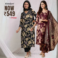Premium Pack of 2 Cotton Kurta Pant Dupatta Sets for Women