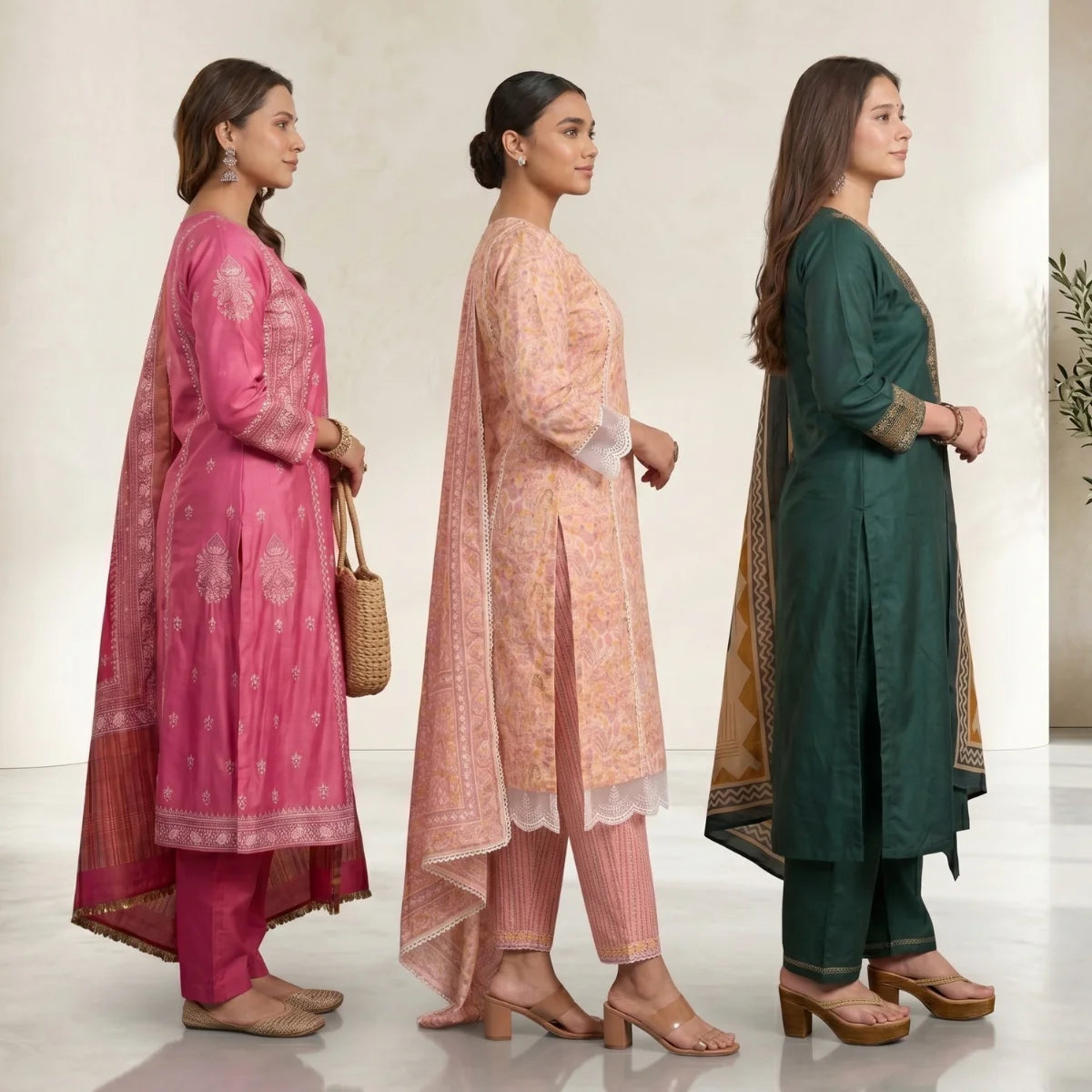 Pack Of 3 Kurta Sets with dupatta Trendy Ethnic Wear