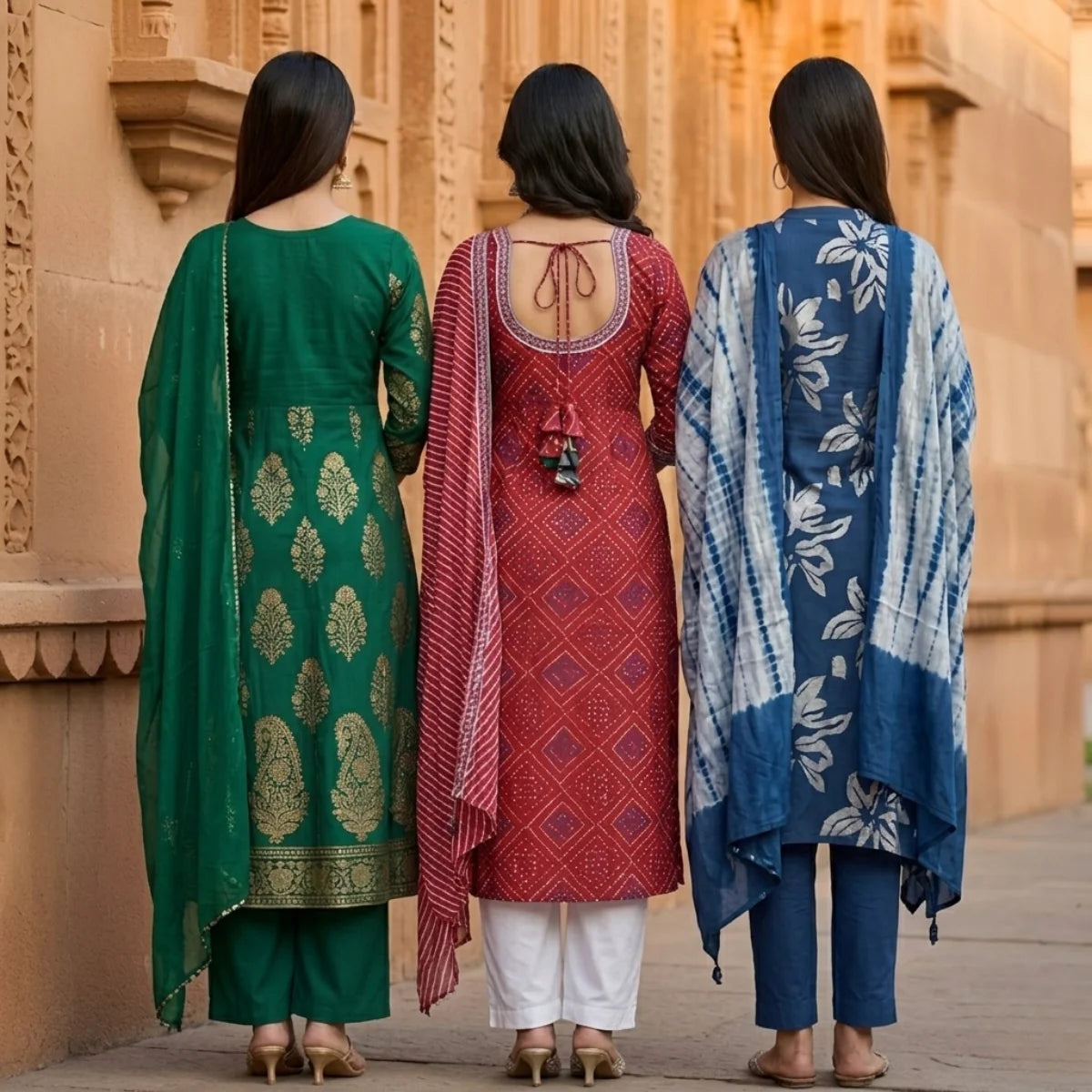 Pack of 3 Women’s Designer Kurta Sets – Ethnic Kurta Pant Dupatta Set for Women