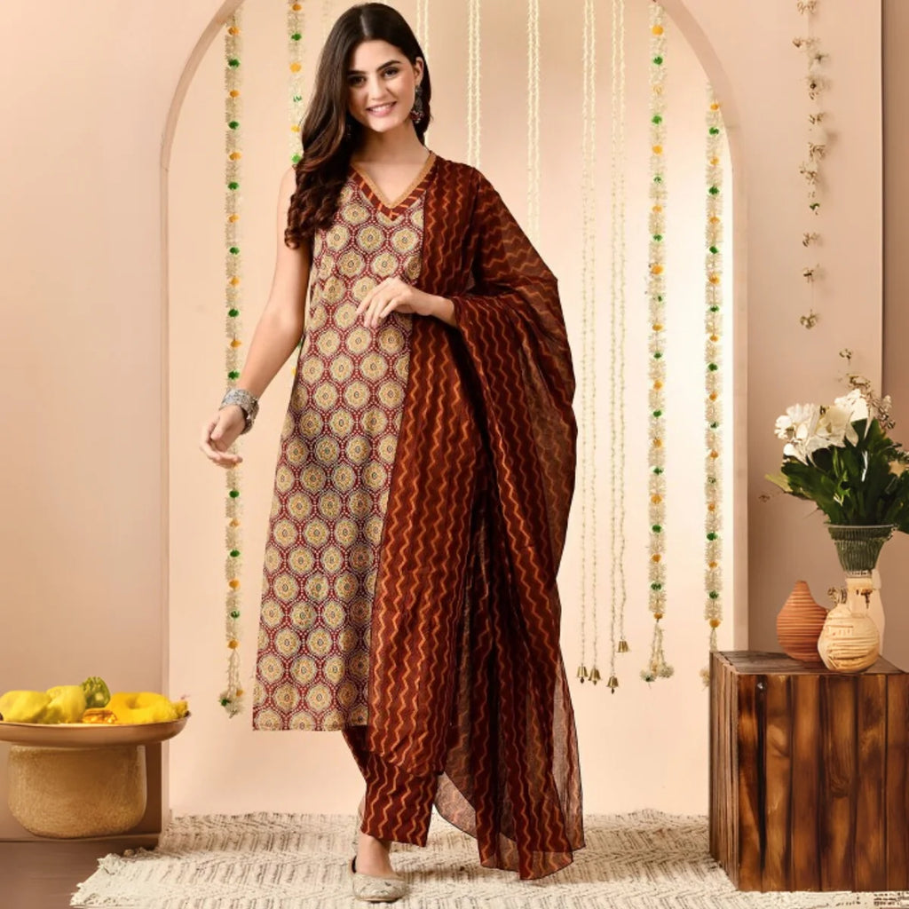 Premium Pack of 2 Cotton Kurta Pant Dupatta Sets for Women