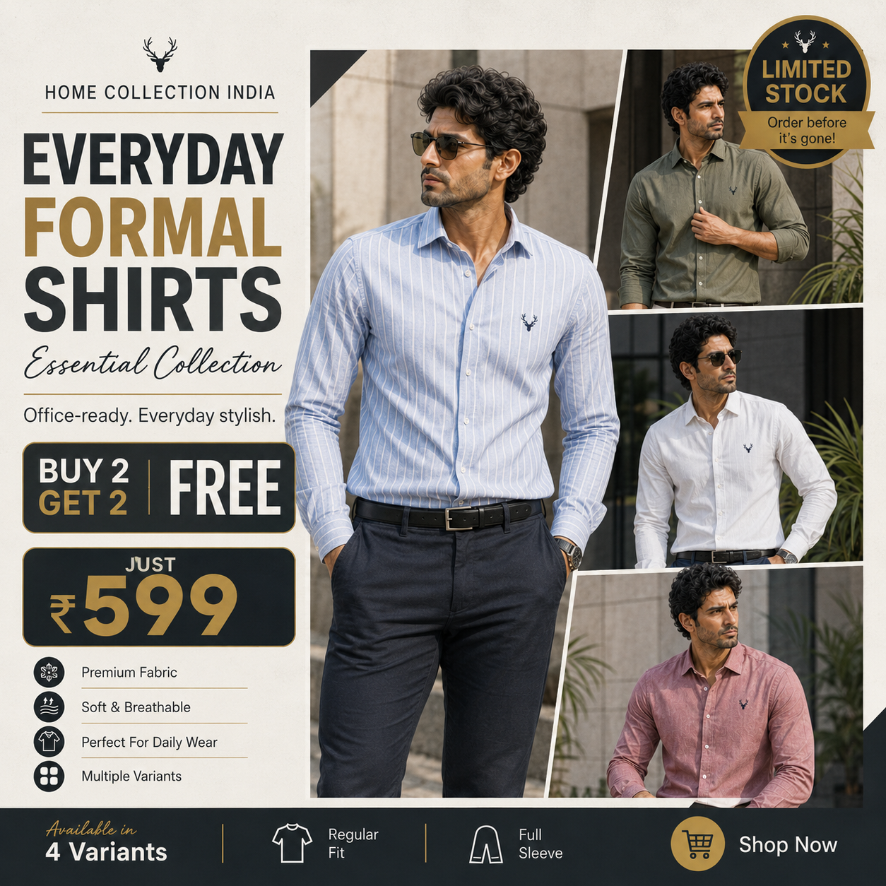 Men’s Premium Formal Shirts Combo – Buy 2 Get 2 Free