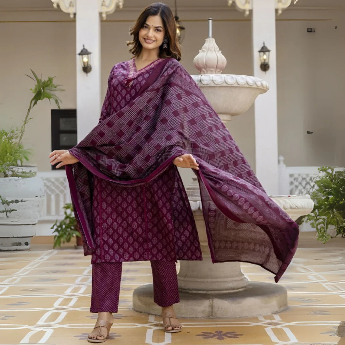 Premium Pack of 2 Cotton Kurta Pant Dupatta Sets for Women