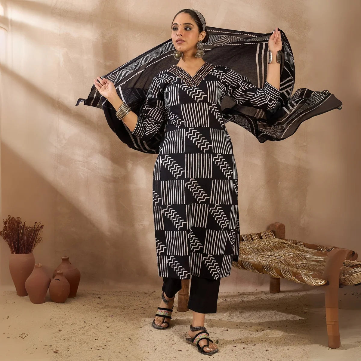 Premium Pack of 2 Cotton Kurta Pant Dupatta Sets for Women