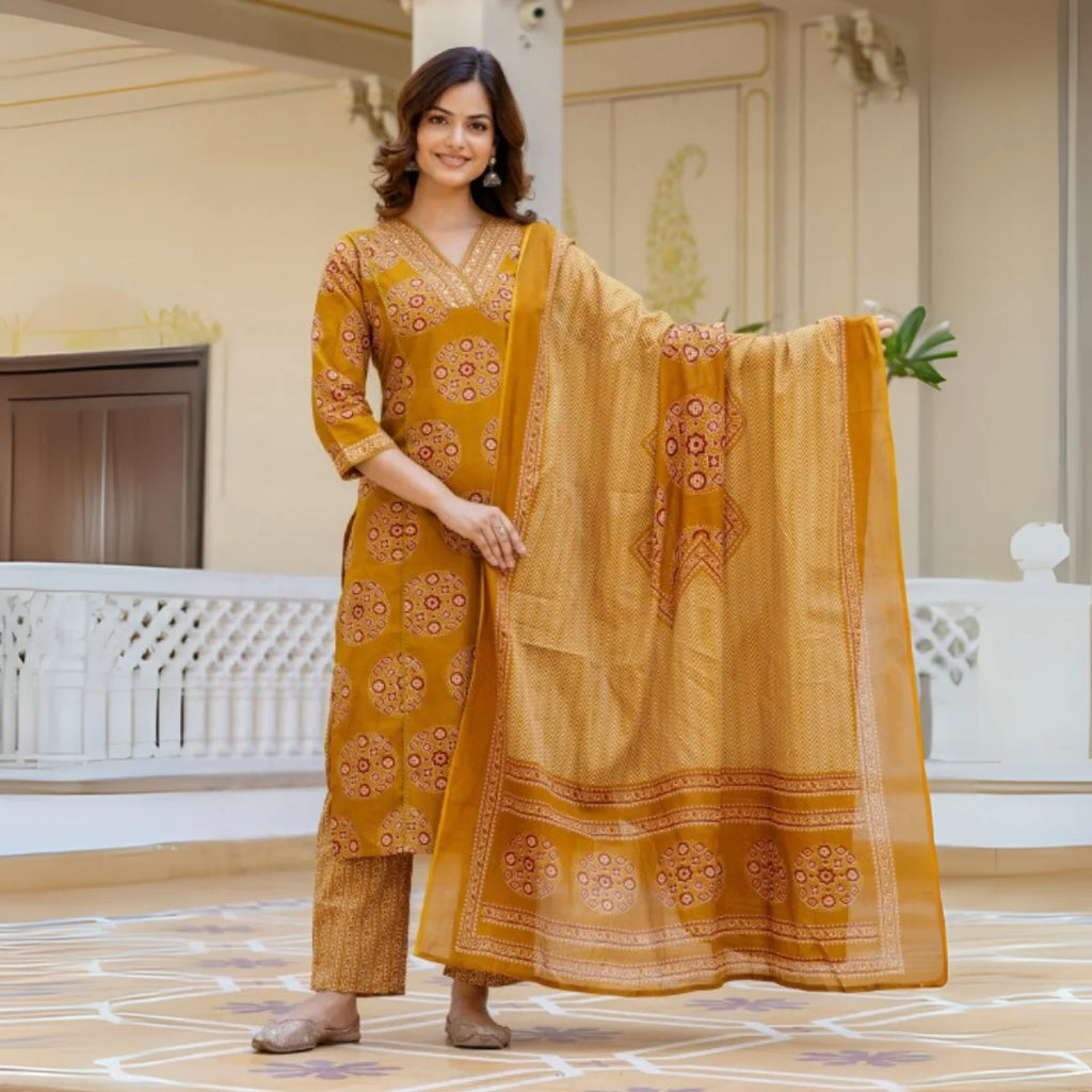 Premium Pack of 2 Cotton Kurta Pant Dupatta Sets for Women