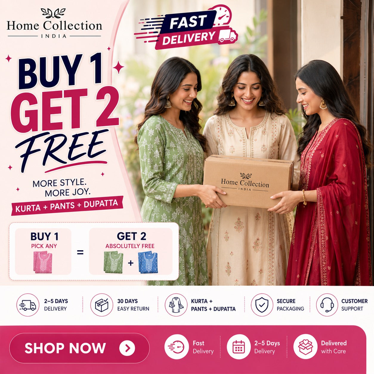 Buy 1 Get 2 Free Kurta Sets