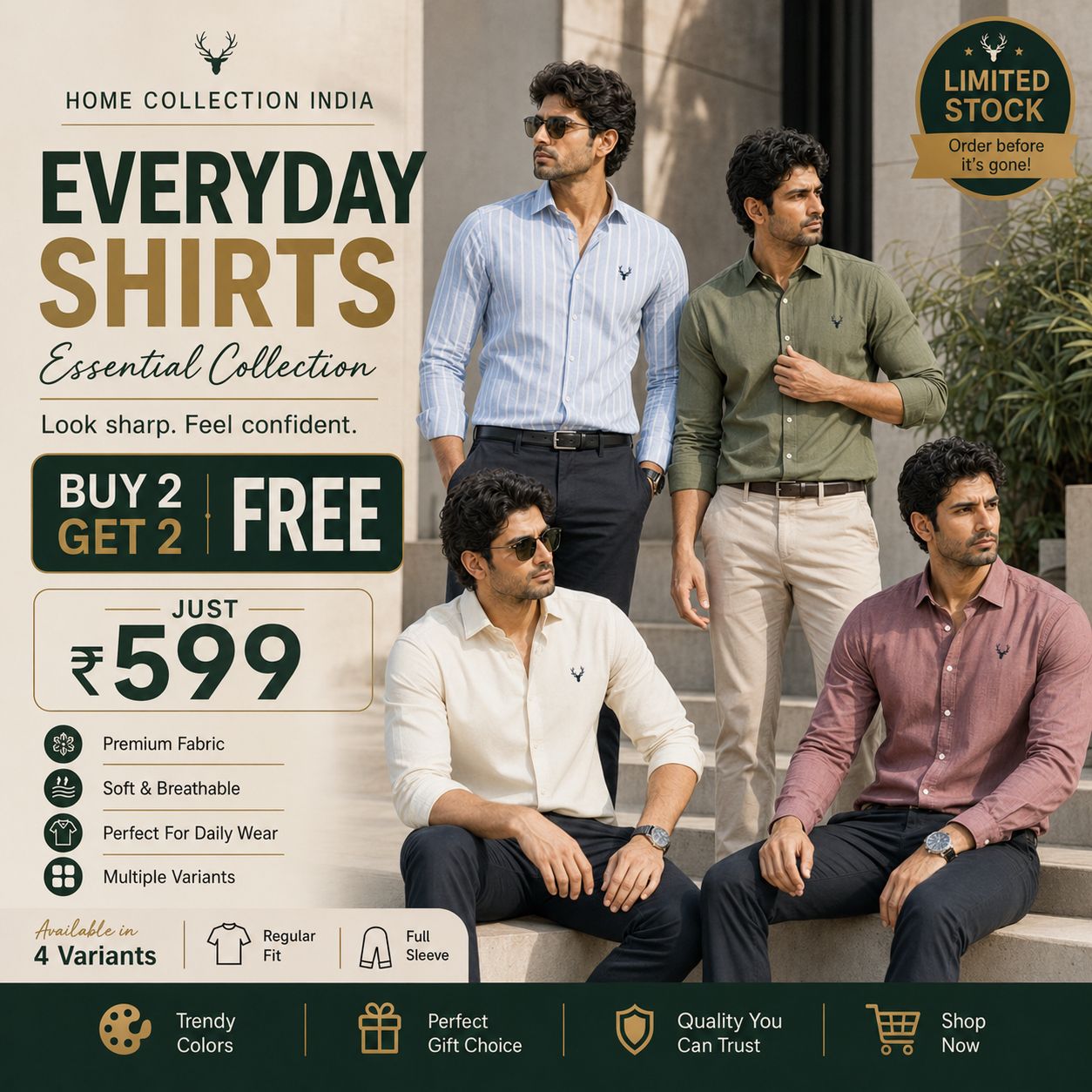 Men’s Premium Formal Shirts Combo – Buy 2 Get 2 Free