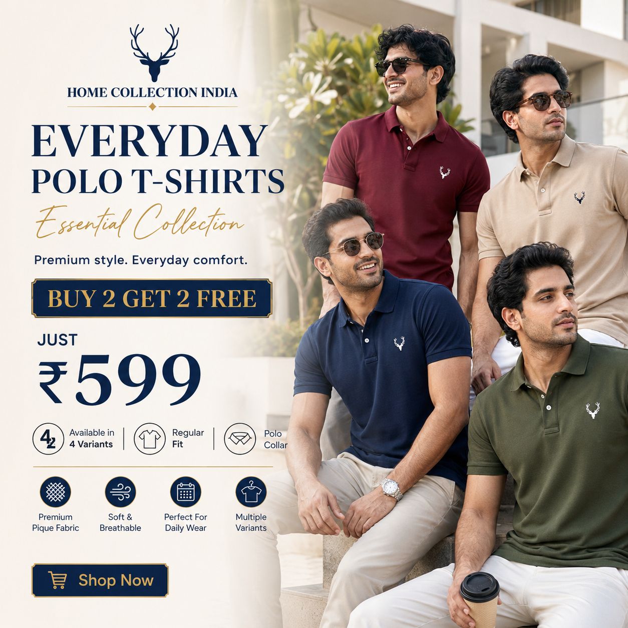 Men’s Premium Polo T-Shirts Combo – Buy 2 Get 2 Free