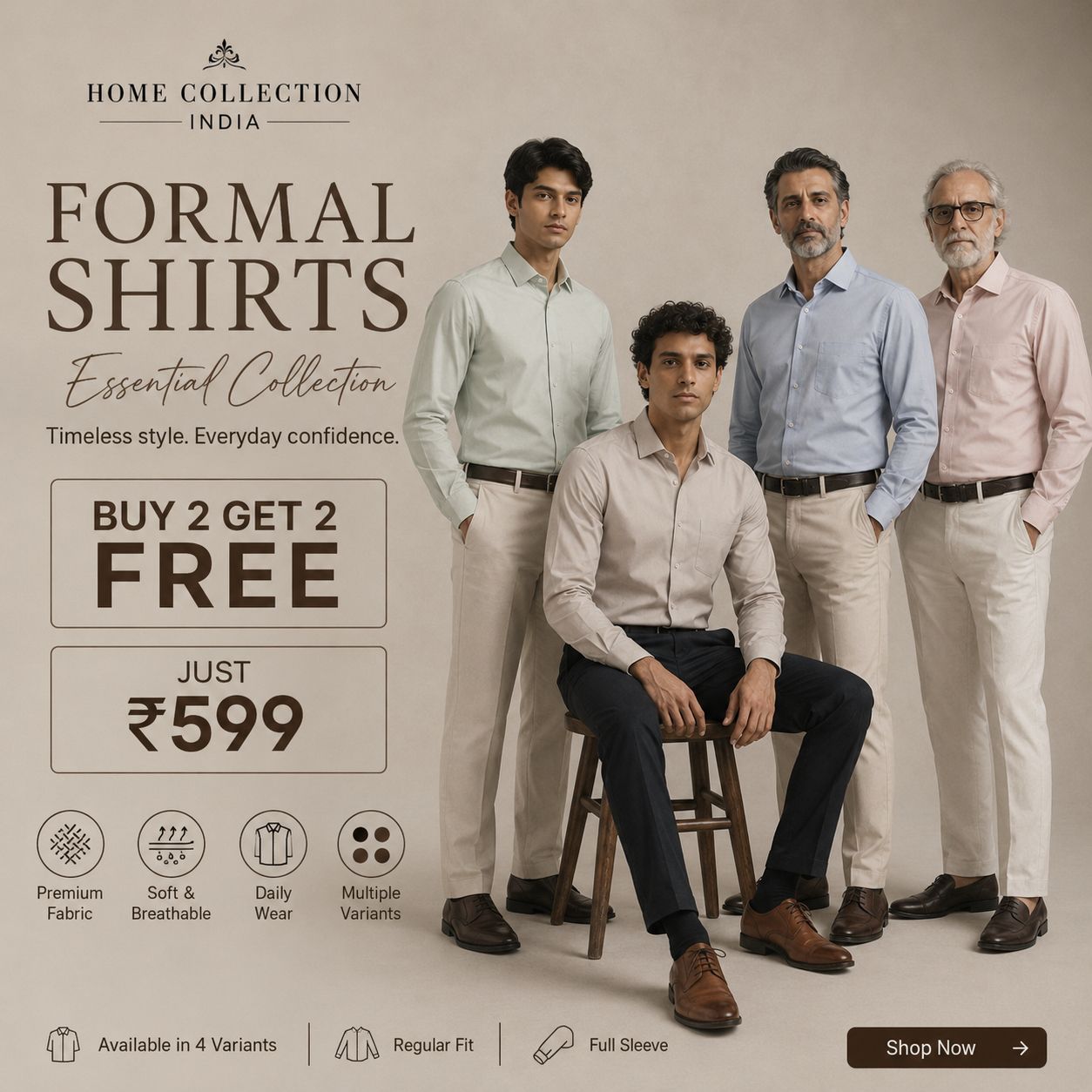 Men’s Premium Formal Shirts Combo – Buy 2 Get 2 Free