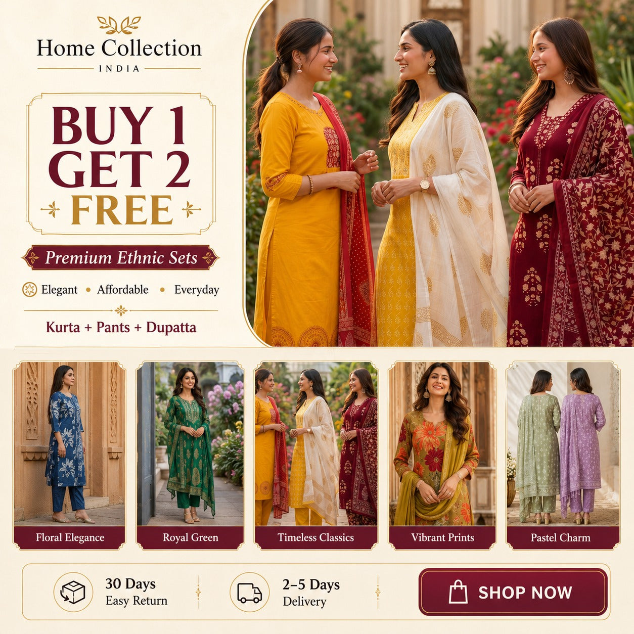Buy 1 Get 2 Free Kurta Sets