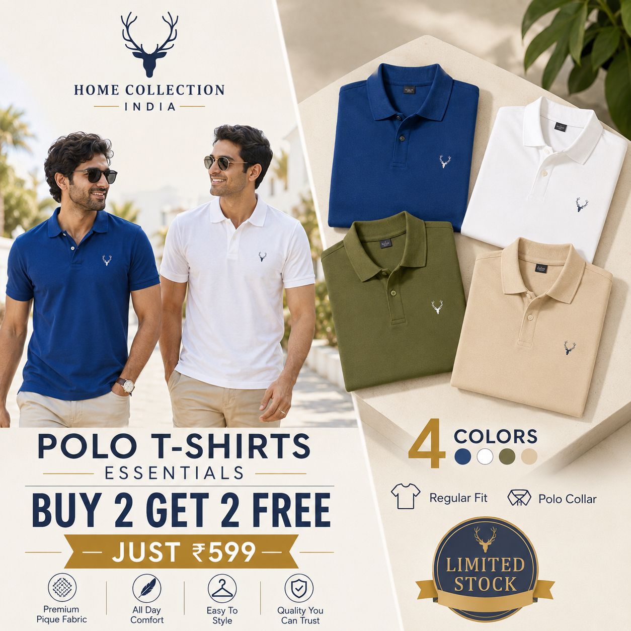 Men’s Premium Polo T-Shirts Combo – Buy 2 Get 2 Free