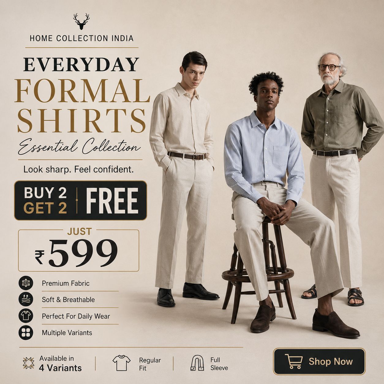 Men’s Premium Formal Shirts Combo – Buy 2 Get 2 Free