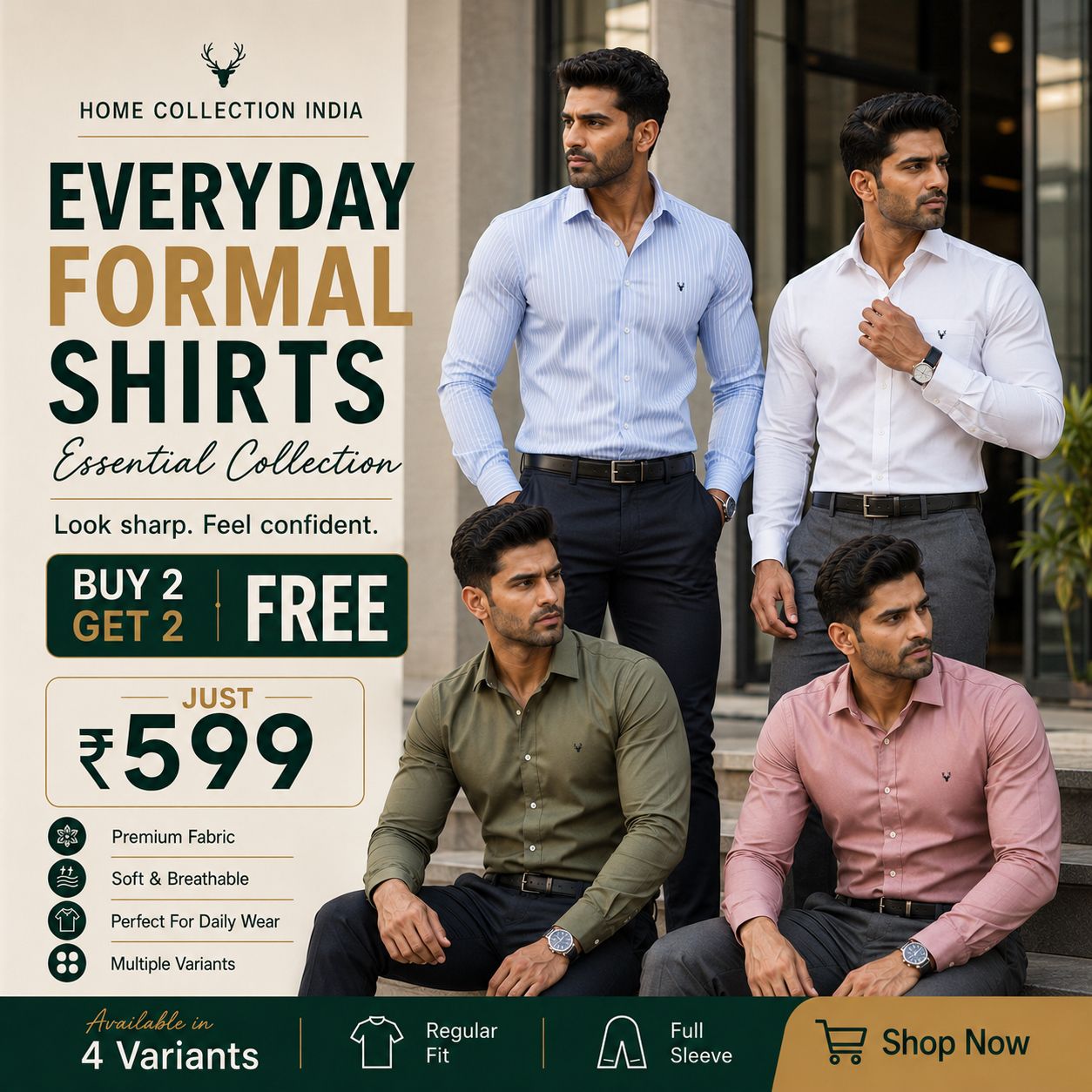 Men’s Premium Formal Shirts Combo – Buy 2 Get 2 Free