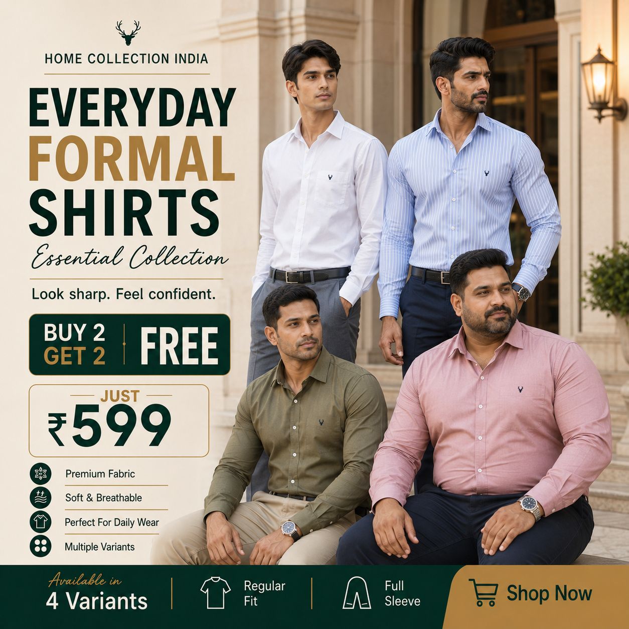 Men’s Premium Formal Shirts Combo – Buy 2 Get 2 Free