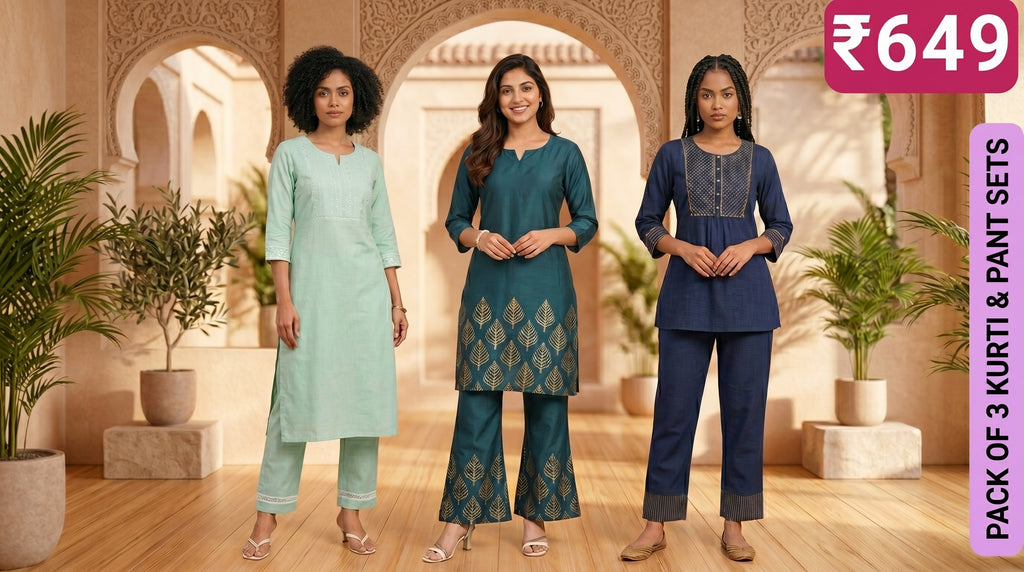 Pack of 3 Women’s Premium Printed Co-Ord Set Combo
